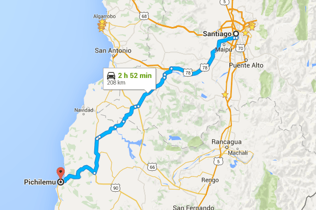 Ruta Santiago a Pichilemu en automóvil